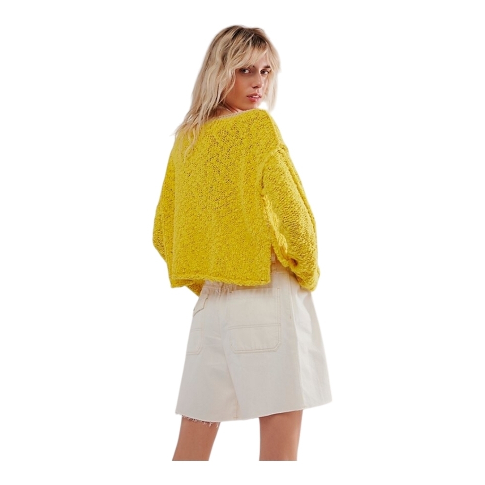 Free People Rosie Sweater in Chutney Yellow and Biege Combo - Large - NWOT - Picture 2 of 10